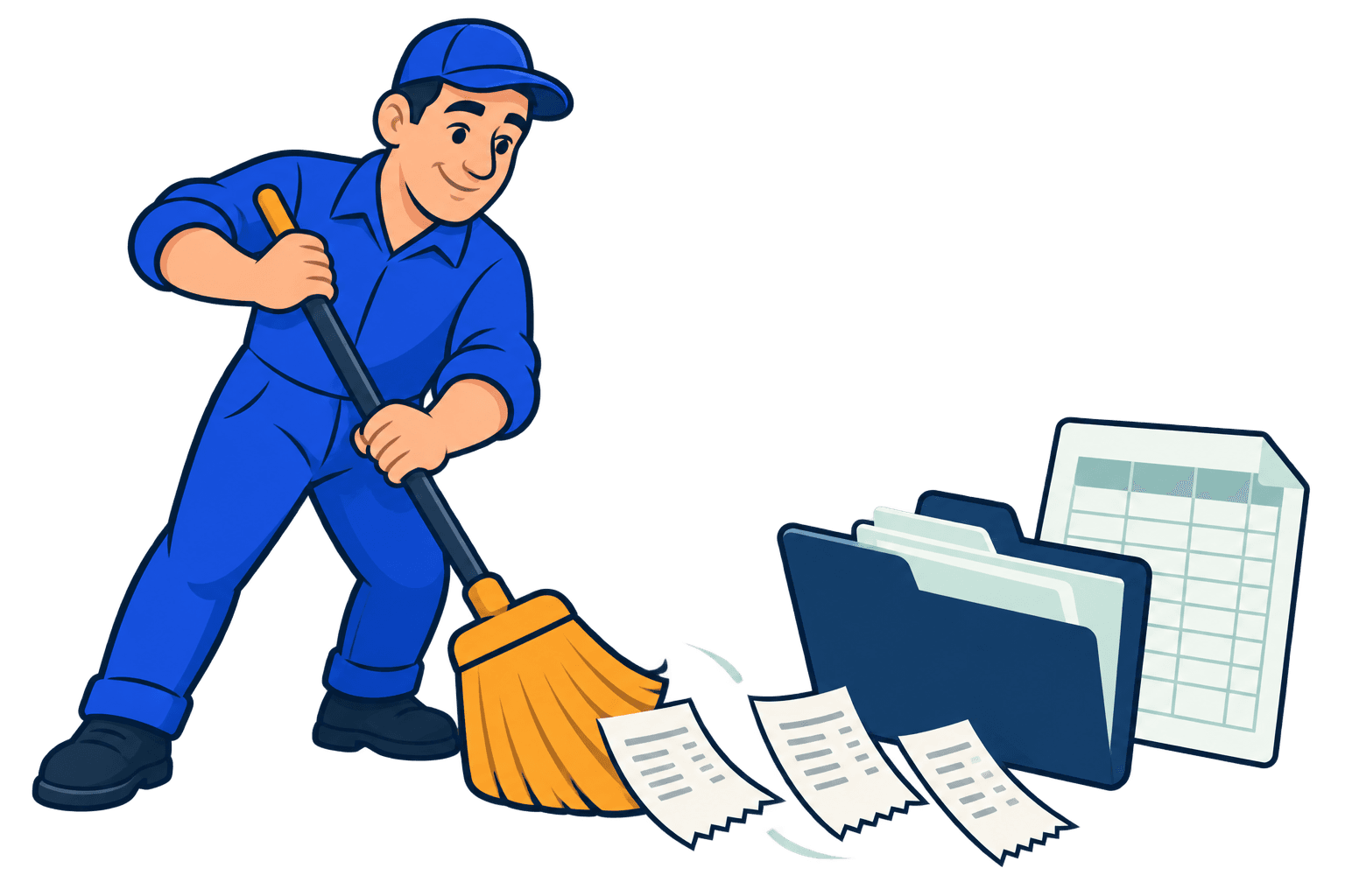 Receipt Janitor’s illustrated janitor character holding a receipt.